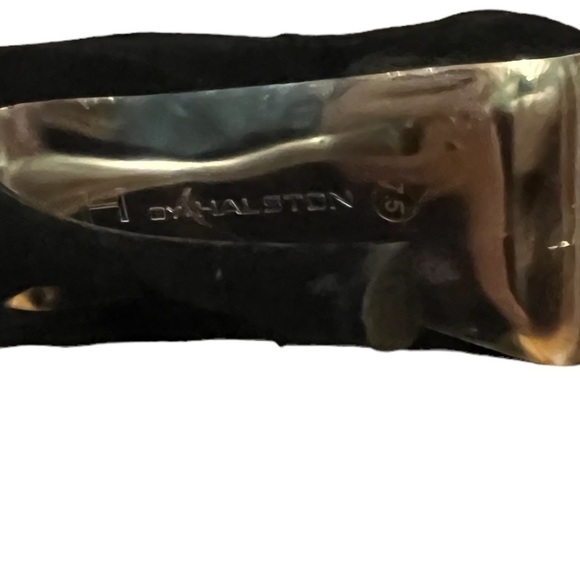 H by Halston Vintage Black Leather Suede over the Knee Platform Heel Boots 7.5 - Picture 2 of 11